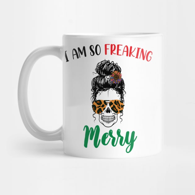 I Am Freaking Merry Mom Life Skull - Funny Christmas cheetah Glasses - Beautiful Sunflower Chetah Christmas by WassilArt